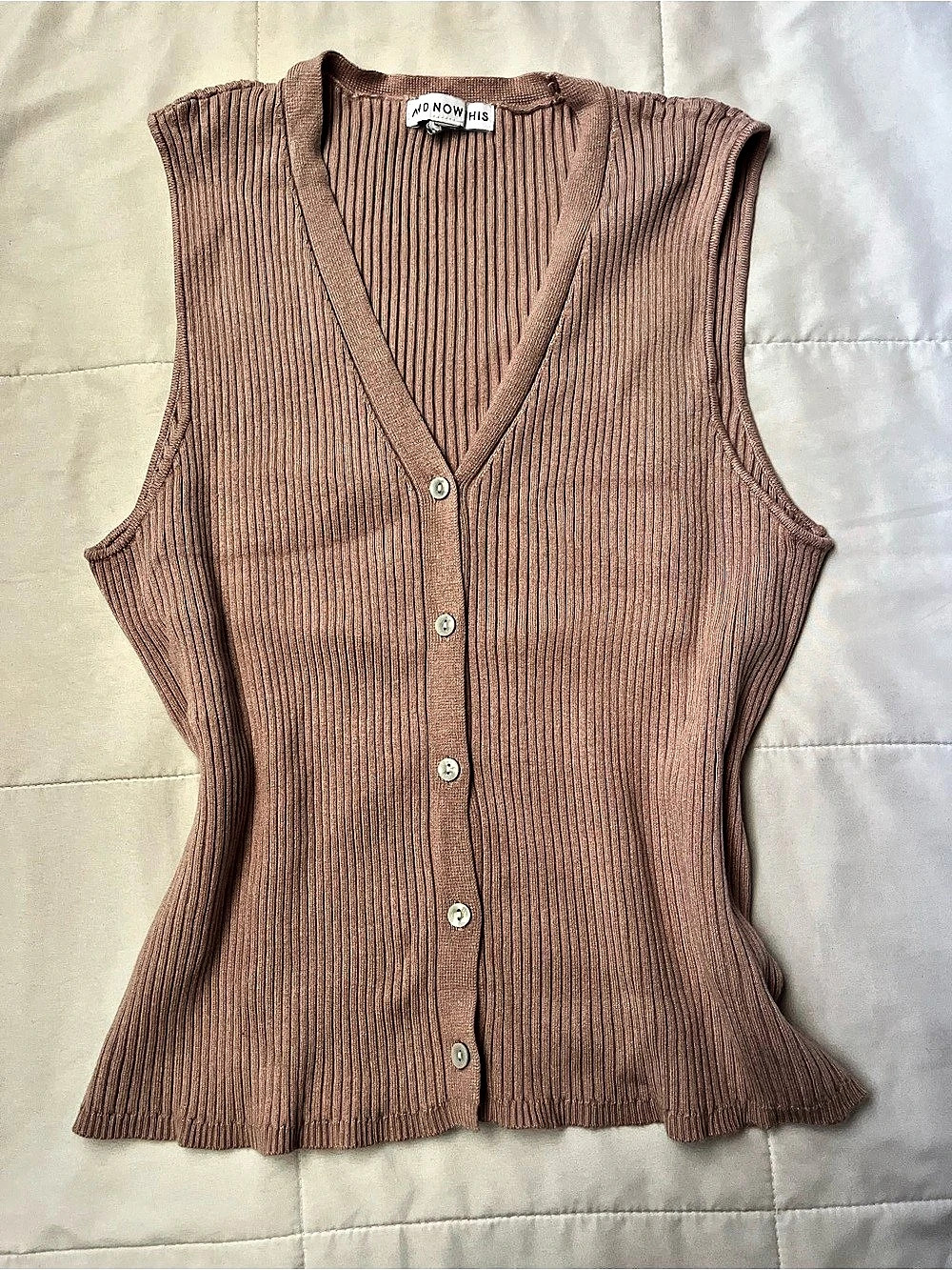 Pink Ribbed Button Front Vest Size S